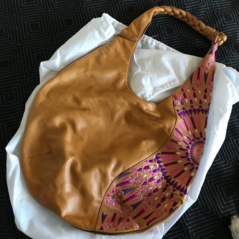 Isabella Fiore boho braided leather hobo purse